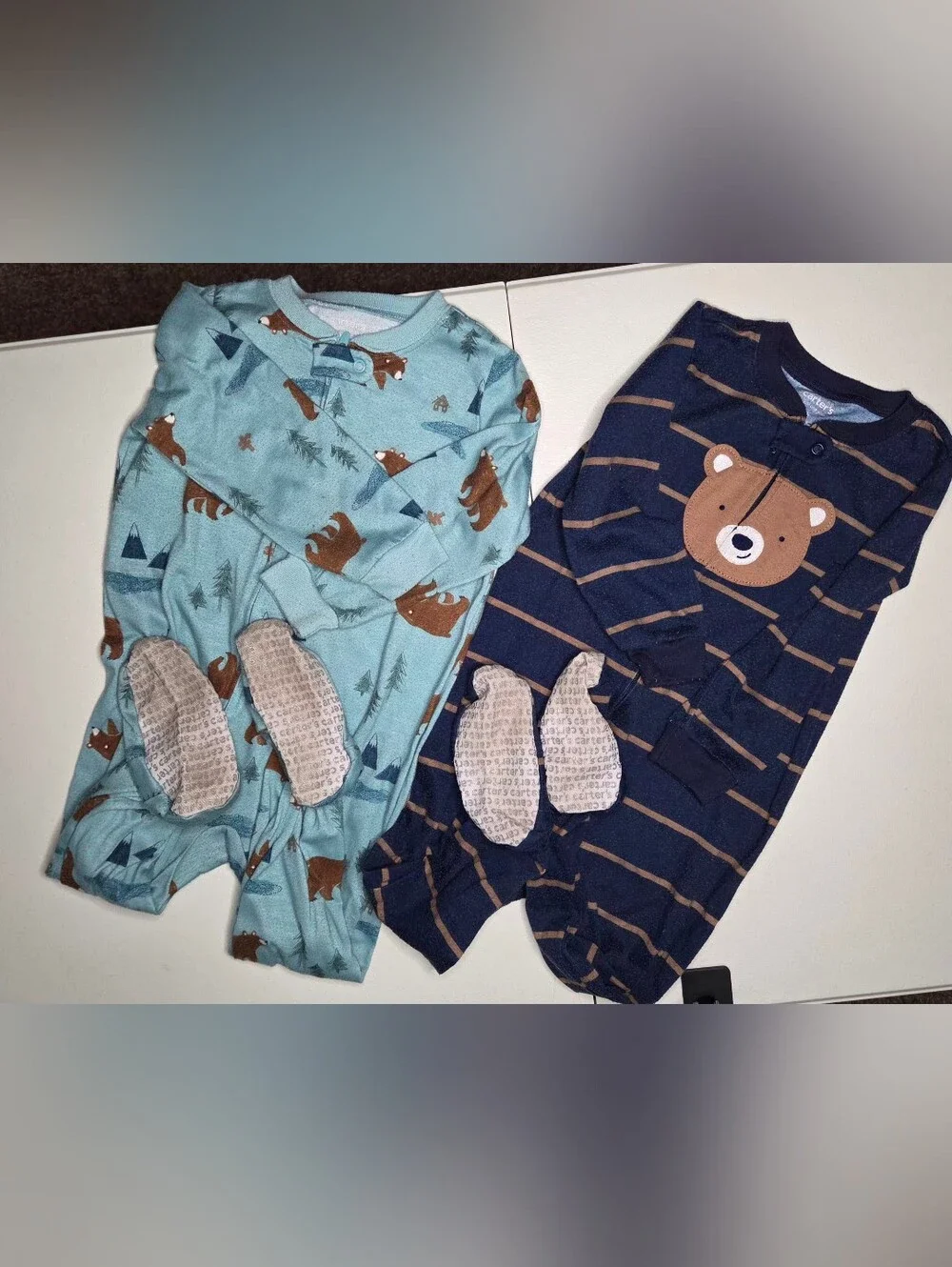 Carter's 3T Cotton Footie Pajamas Lot of 2 Construction & Stripe Sleepers